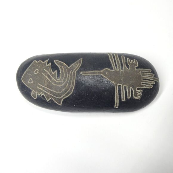Nazca Line Drawing Stone Bird & Fish Peruvian - Picture 1 of 8